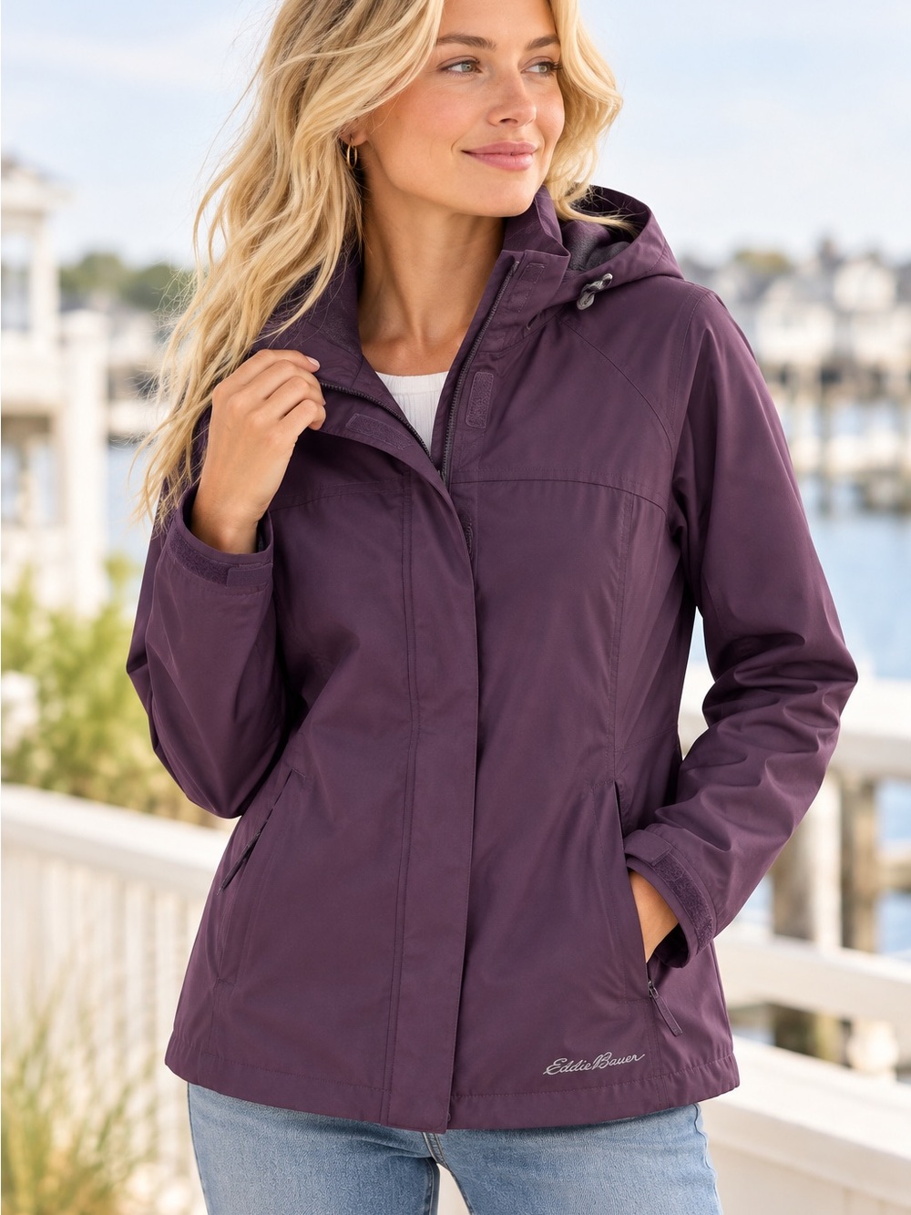 Eddie Bauer WeatherEdge Purple Hooded Rain Jacket Women’s Small